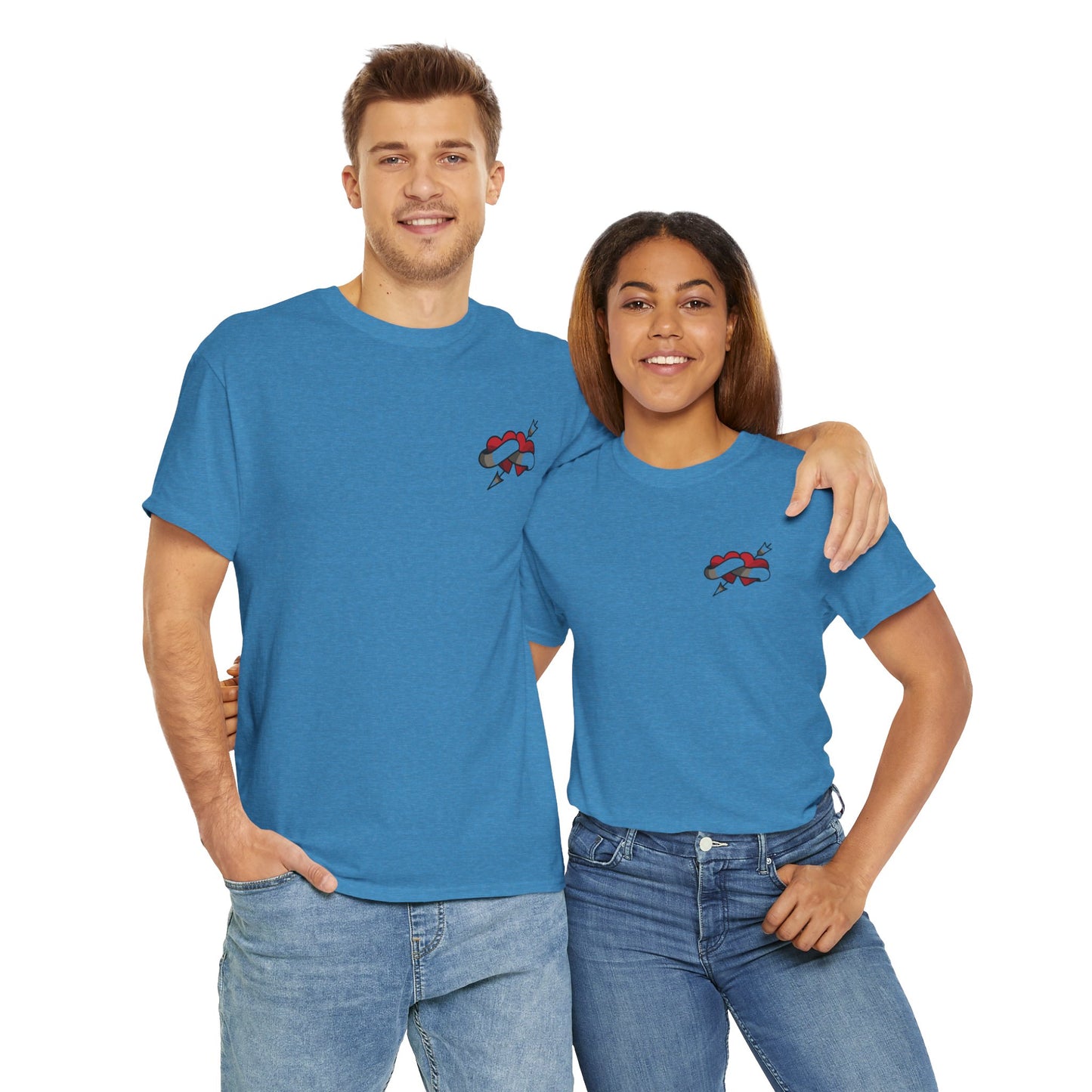 A Personalised Tattooed hearts Unisex Heavy Cotton T-shirt (many colours)