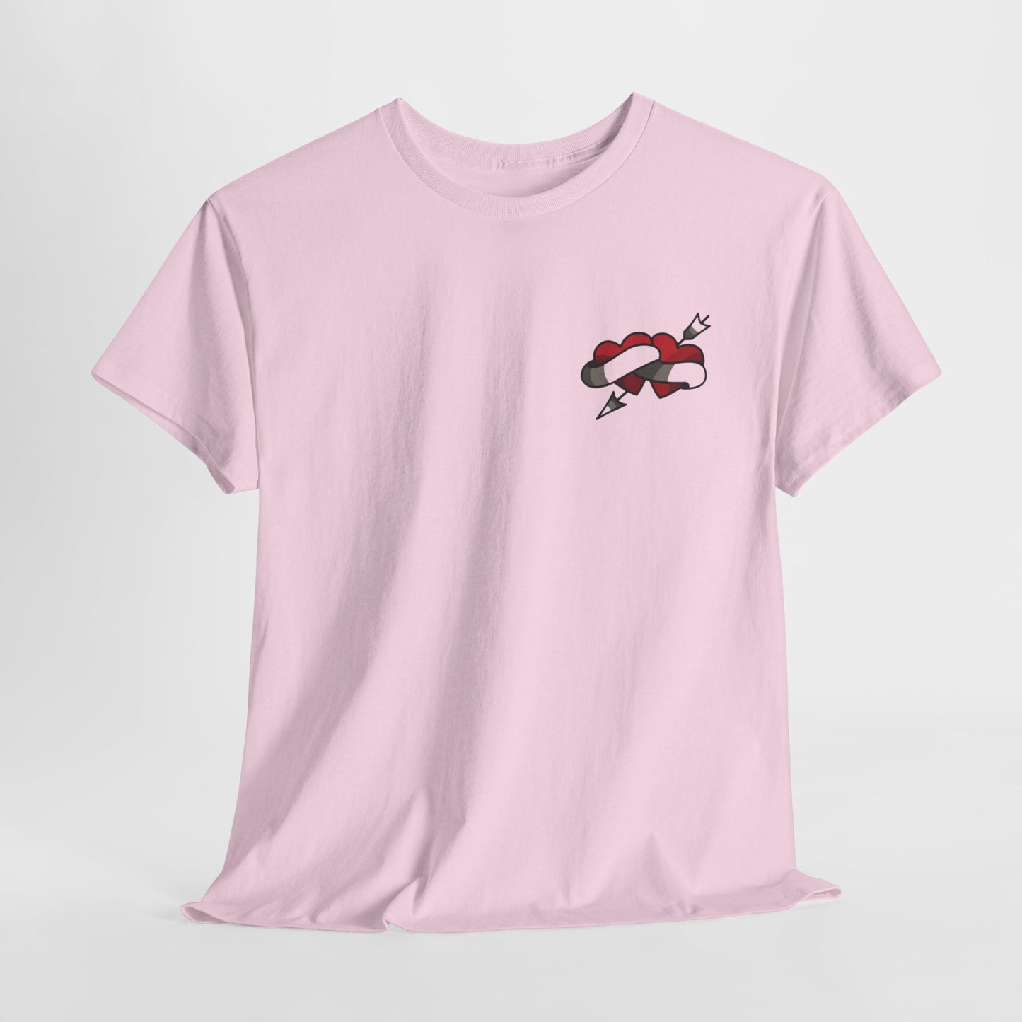 A Personalised Tattooed hearts Unisex Heavy Cotton T-shirt (many colours)