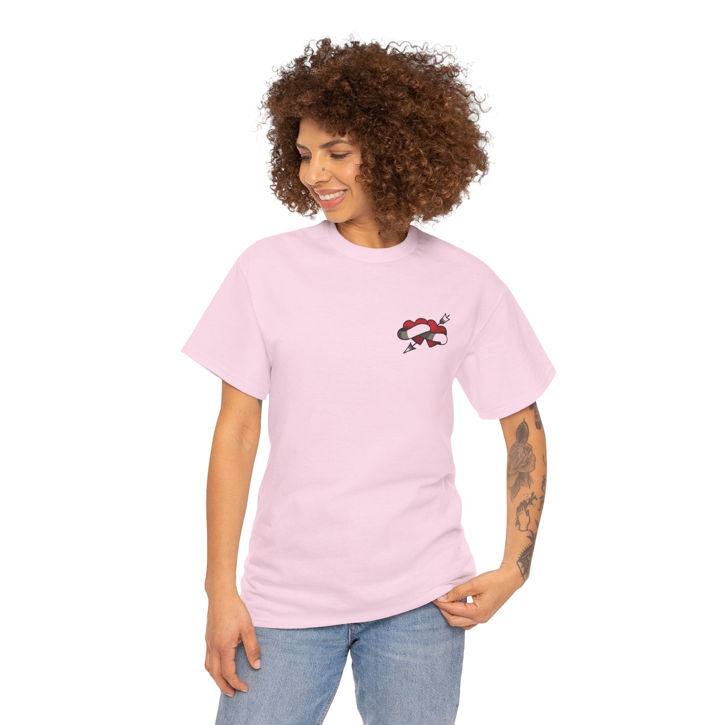 A Personalised Tattooed hearts Unisex Heavy Cotton T-shirt (many colours)